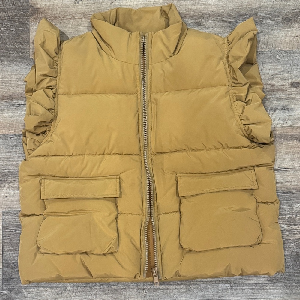 JODIFL Mustard Ruffle-Trim Puffer Vest